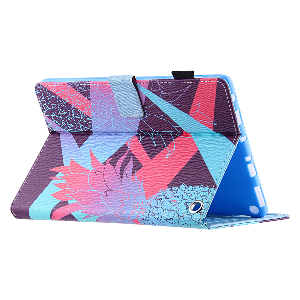 Uniqkart for Amazon Fire Max 11 Shockproof Case Pattern Printing Tablet Case Card Slot PU Leather Cover with Stand - Brilliant Pineapple