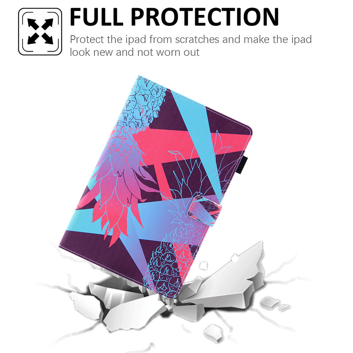 Uniqkart for Amazon Fire Max 11 Shockproof Case Pattern Printing Tablet Case Card Slot PU Leather Cover with Stand - Brilliant Pineapple