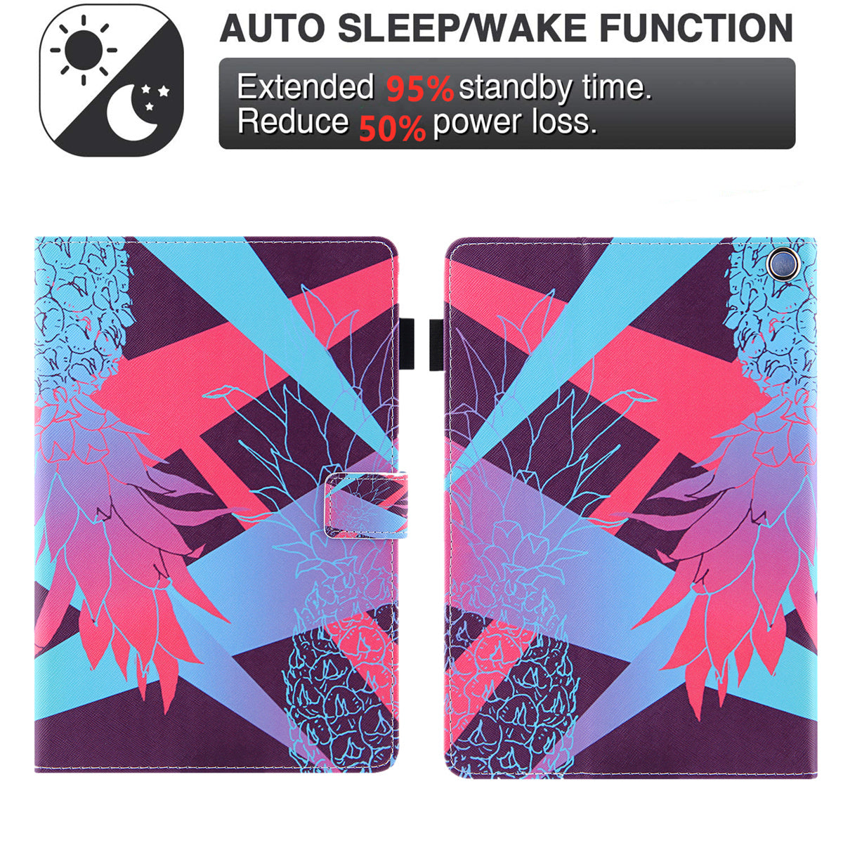 Uniqkart for Amazon Fire Max 11 Shockproof Case Pattern Printing Tablet Case Card Slot PU Leather Cover with Stand - Brilliant Pineapple