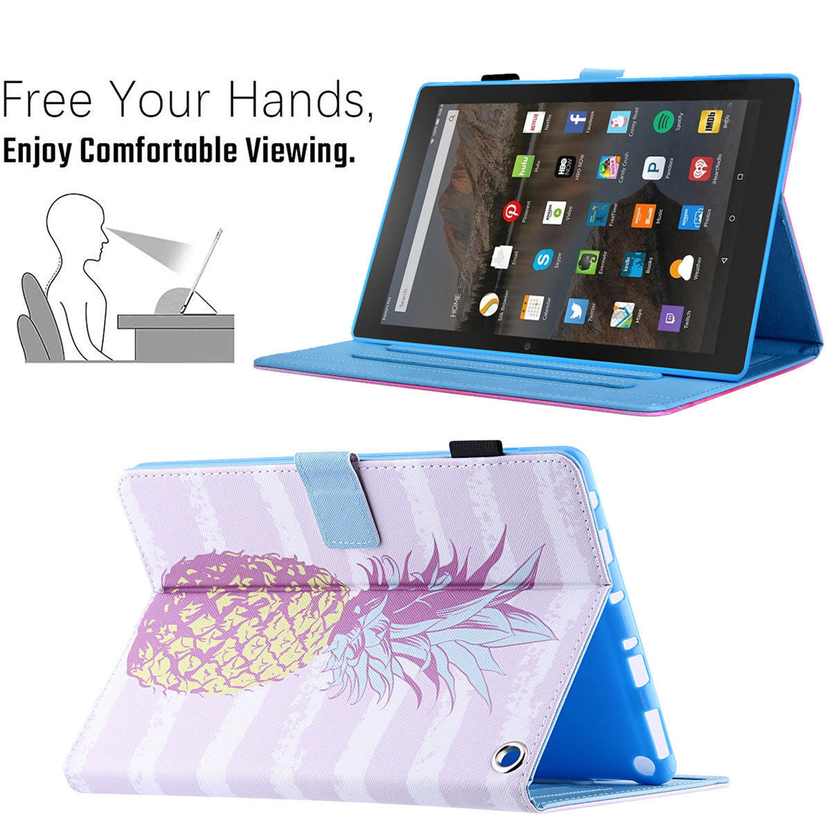 Uniqkart for Amazon Fire Max 11 Shockproof Case Pattern Printing Tablet Case Card Slot PU Leather Cover with Stand - Golden Pineapple