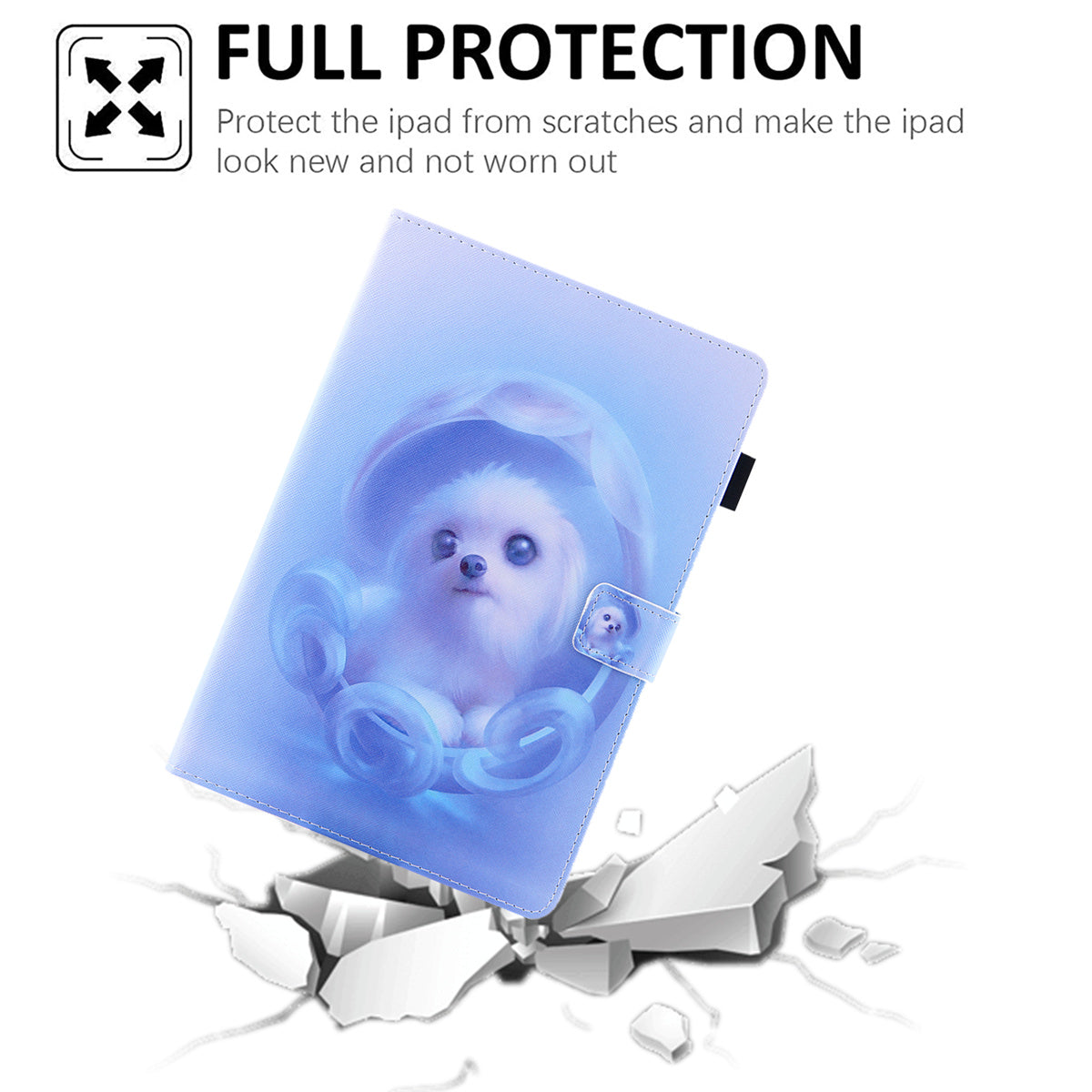 Uniqkart for Amazon Fire Max 11 Shockproof Case Pattern Printing Tablet Case Card Slot PU Leather Cover with Stand - Blue Dog