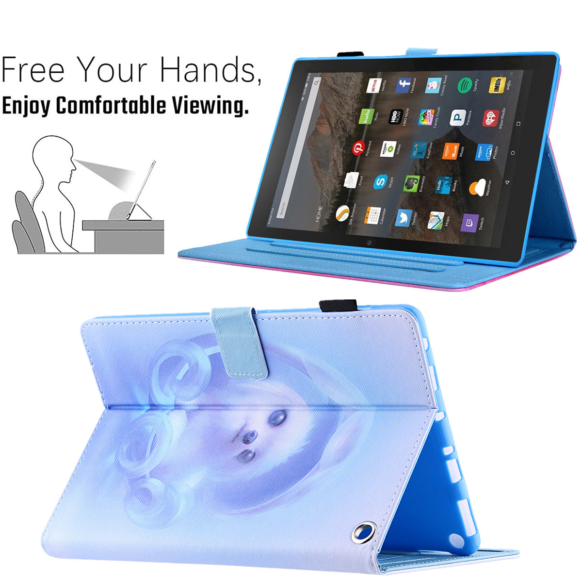 Uniqkart for Amazon Fire Max 11 Shockproof Case Pattern Printing Tablet Case Card Slot PU Leather Cover with Stand - Blue Dog