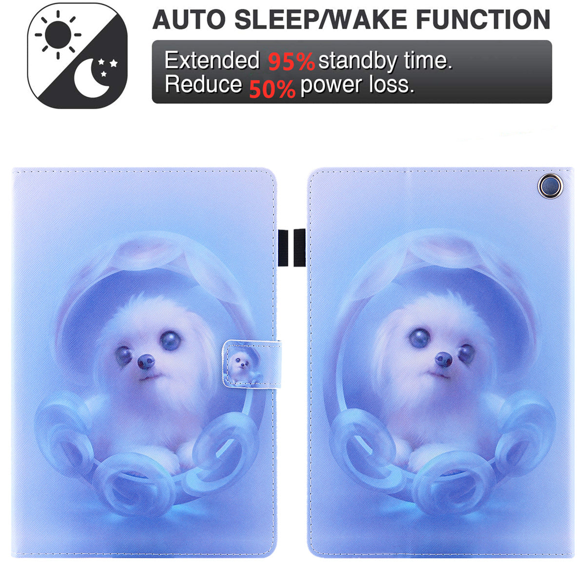 Uniqkart for Amazon Fire Max 11 Shockproof Case Pattern Printing Tablet Case Card Slot PU Leather Cover with Stand - Blue Dog