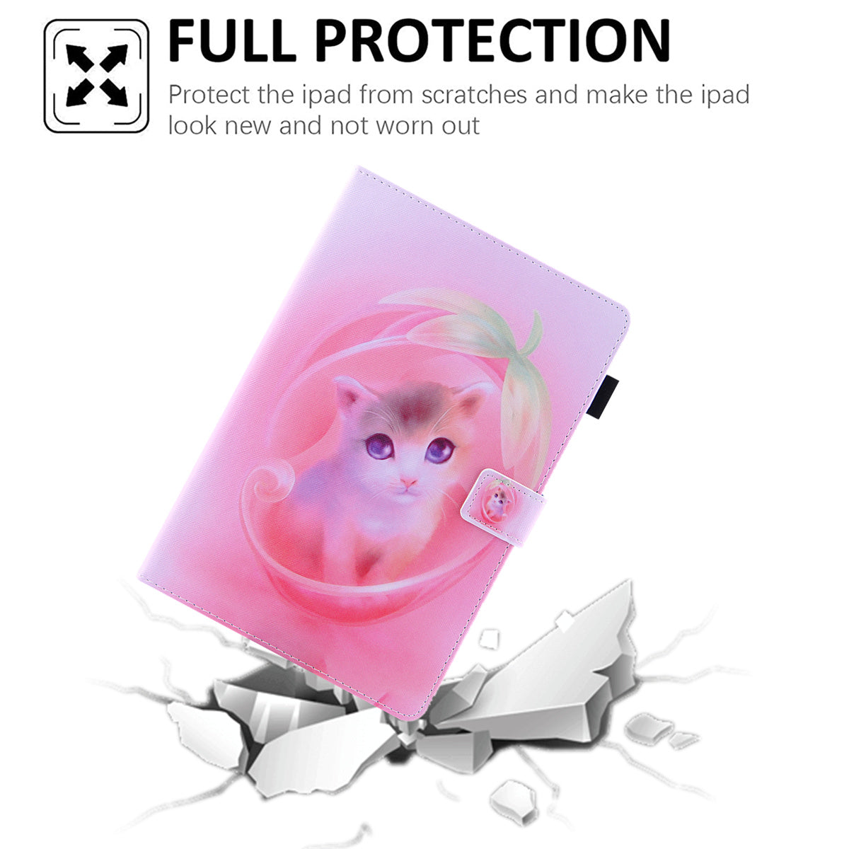 Uniqkart for Amazon Fire Max 11 Shockproof Case Pattern Printing Tablet Case Card Slot PU Leather Cover with Stand - Pink Cat