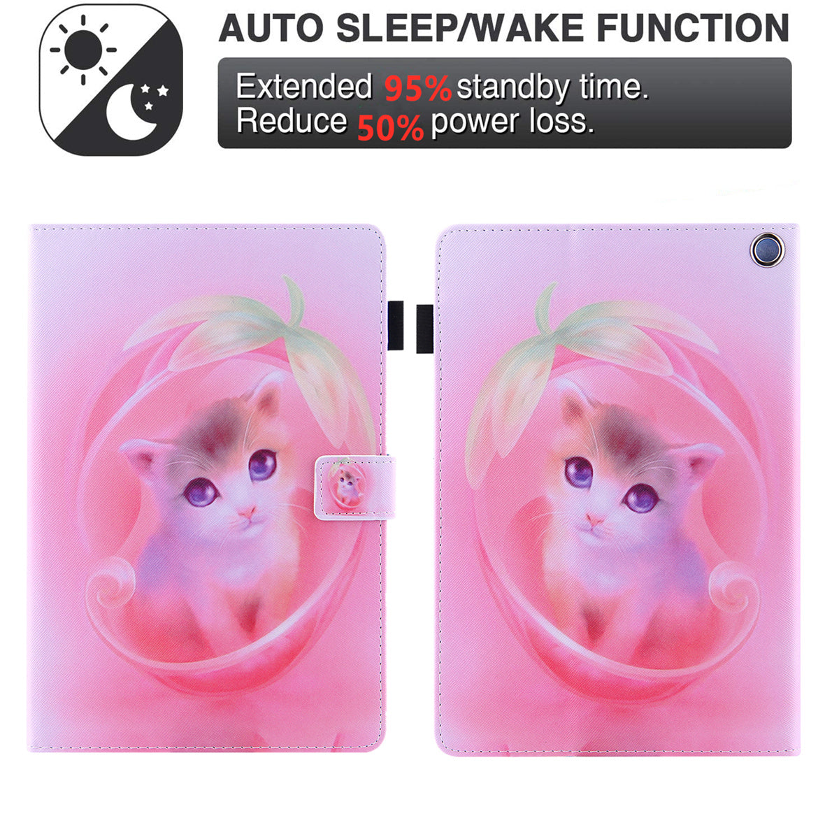 Uniqkart for Amazon Fire Max 11 Shockproof Case Pattern Printing Tablet Case Card Slot PU Leather Cover with Stand - Pink Cat