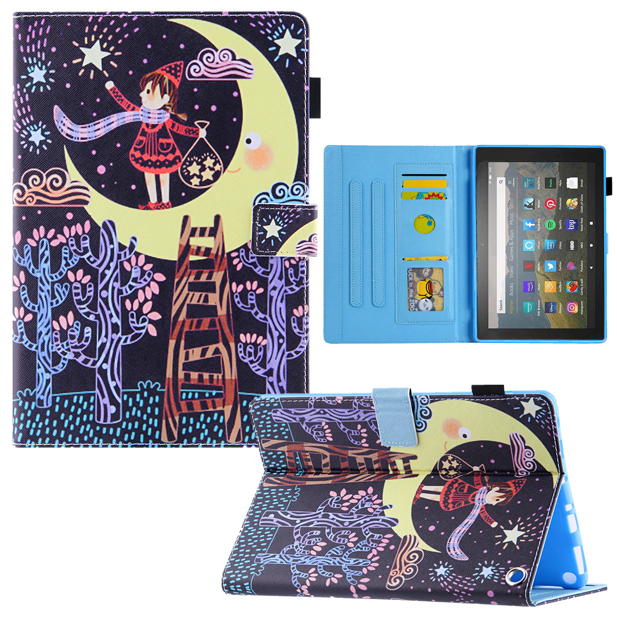 Uniqkart for Amazon Fire Max 11 Shockproof Case Pattern Printing Tablet Case Card Slot PU Leather Cover with Stand - Girl