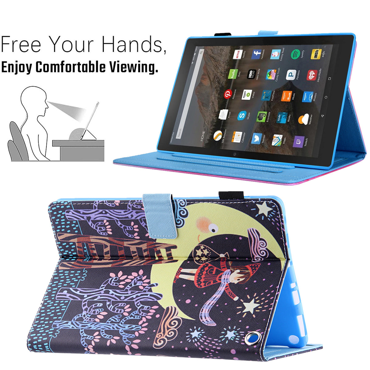 Uniqkart for Amazon Fire Max 11 Shockproof Case Pattern Printing Tablet Case Card Slot PU Leather Cover with Stand - Girl