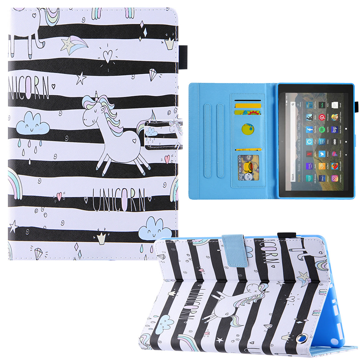 Uniqkart for Amazon Fire Max 11 Shockproof Case Pattern Printing Tablet Case Card Slot PU Leather Cover with Stand - Horse