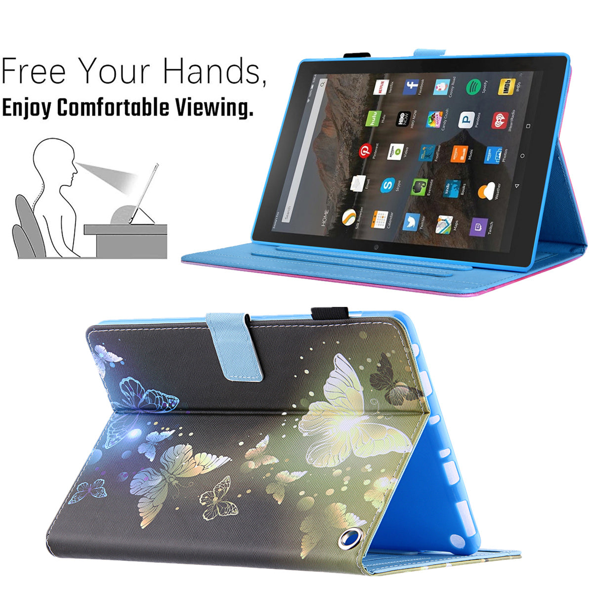 Uniqkart for Amazon Fire Max 11 Shockproof Case Pattern Printing Tablet Case Card Slot PU Leather Cover with Stand - Golden Butterfly