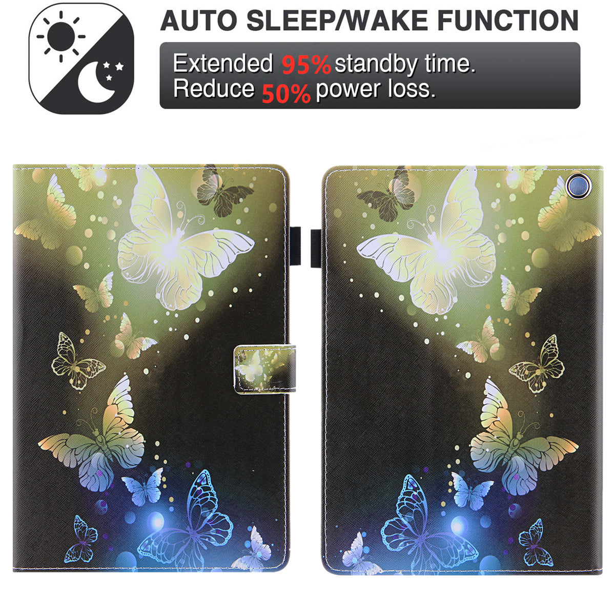 Uniqkart for Amazon Fire Max 11 Shockproof Case Pattern Printing Tablet Case Card Slot PU Leather Cover with Stand - Golden Butterfly