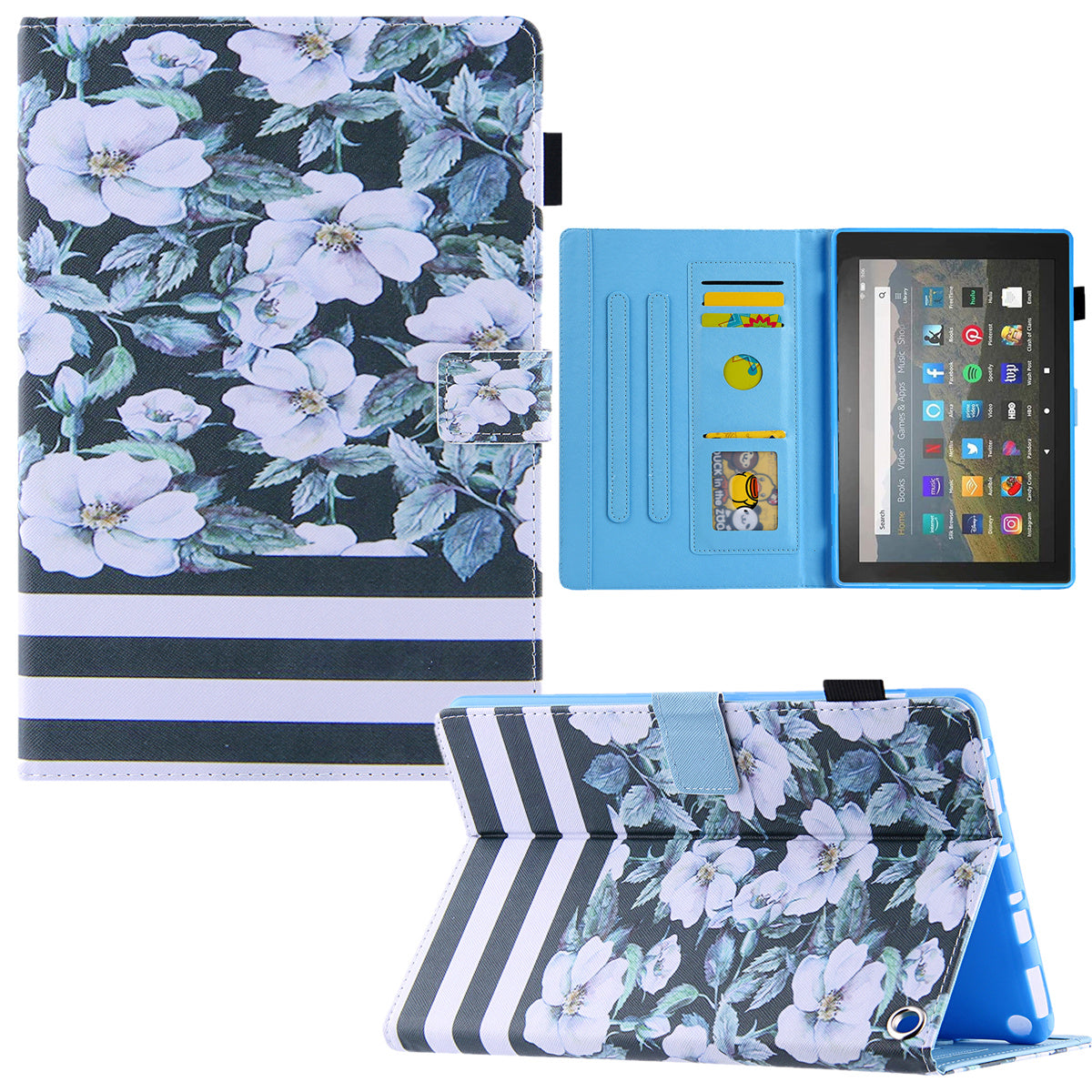 Uniqkart for Amazon Fire Max 11 Shockproof Case Pattern Printing Tablet Case Card Slot PU Leather Cover with Stand - Pear Flower