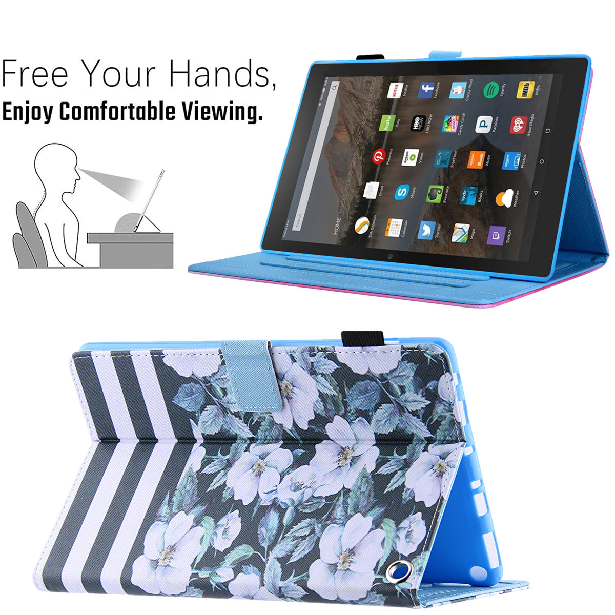 Uniqkart for Amazon Fire Max 11 Shockproof Case Pattern Printing Tablet Case Card Slot PU Leather Cover with Stand - Pear Flower