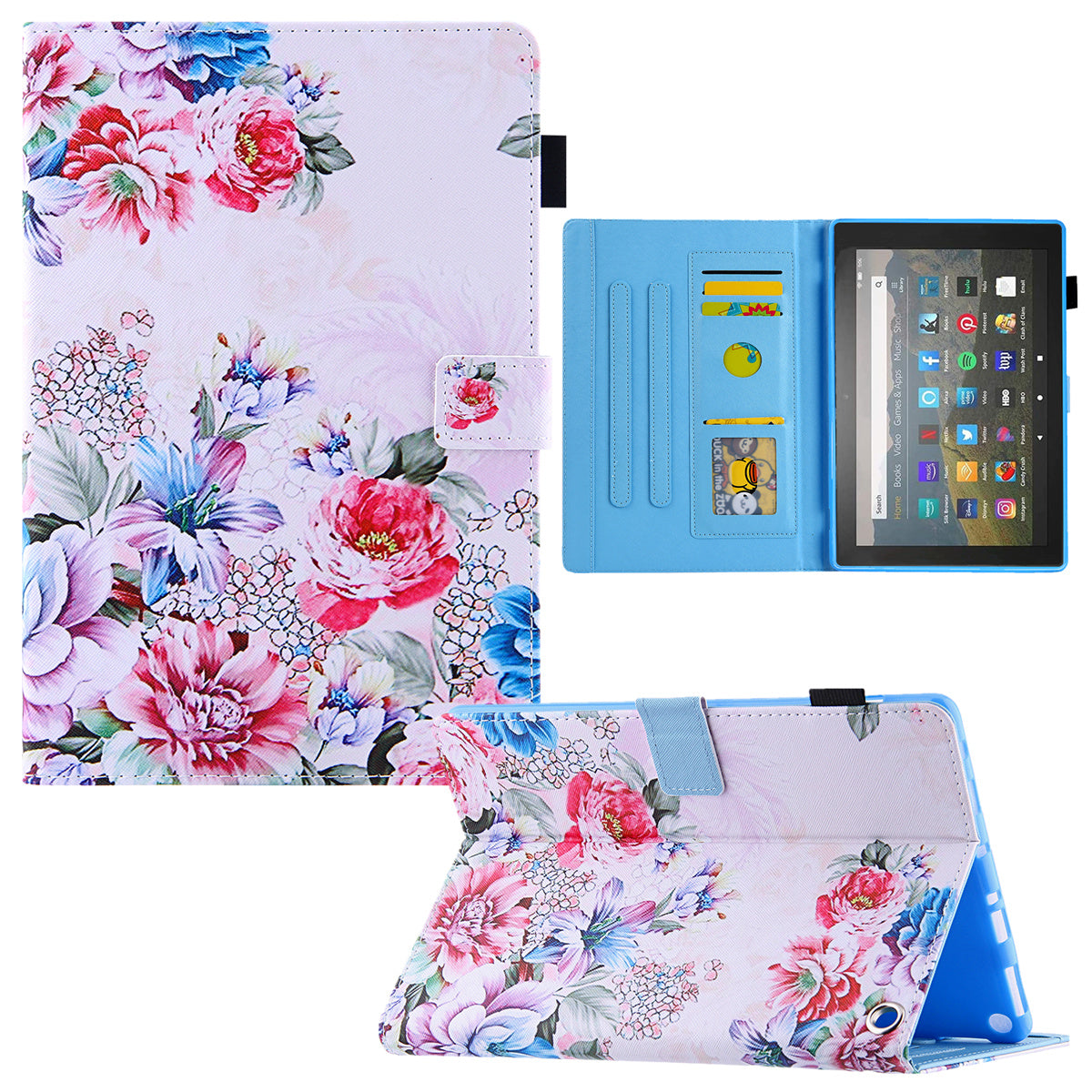 Uniqkart for Amazon Fire Max 11 Shockproof Case Pattern Printing Tablet Case Card Slot PU Leather Cover with Stand - Rose