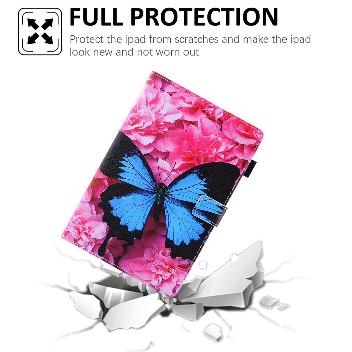 Uniqkart for Amazon Fire Max 11 Shockproof Case Pattern Printing Tablet Case Card Slot PU Leather Cover with Stand - Red Flower / Blue Butterfly