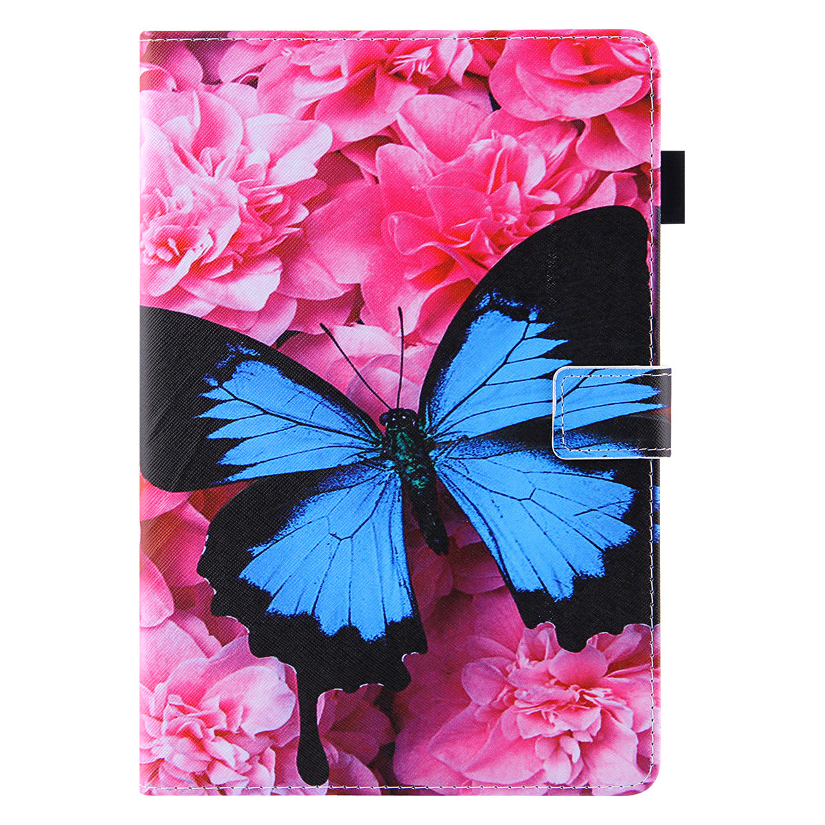 Uniqkart for Amazon Fire Max 11 Shockproof Case Pattern Printing Tablet Case Card Slot PU Leather Cover with Stand - Red Flower / Blue Butterfly
