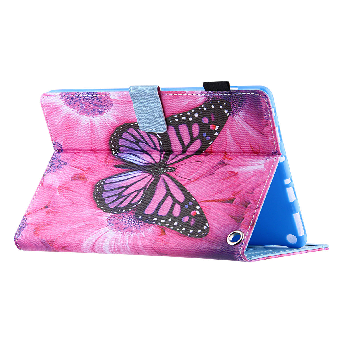 Uniqkart for Amazon Fire Max 11 Shockproof Case Pattern Printing Tablet Case Card Slot PU Leather Cover with Stand - Red Flower / Pink Butterfly