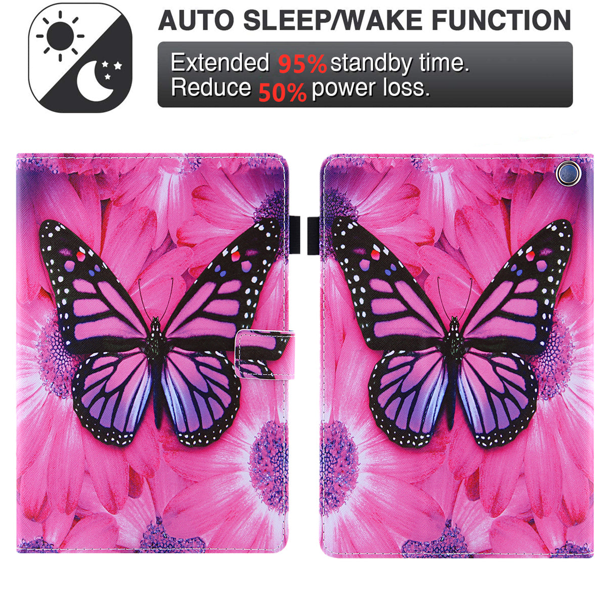 Uniqkart for Amazon Fire Max 11 Shockproof Case Pattern Printing Tablet Case Card Slot PU Leather Cover with Stand - Red Flower / Pink Butterfly