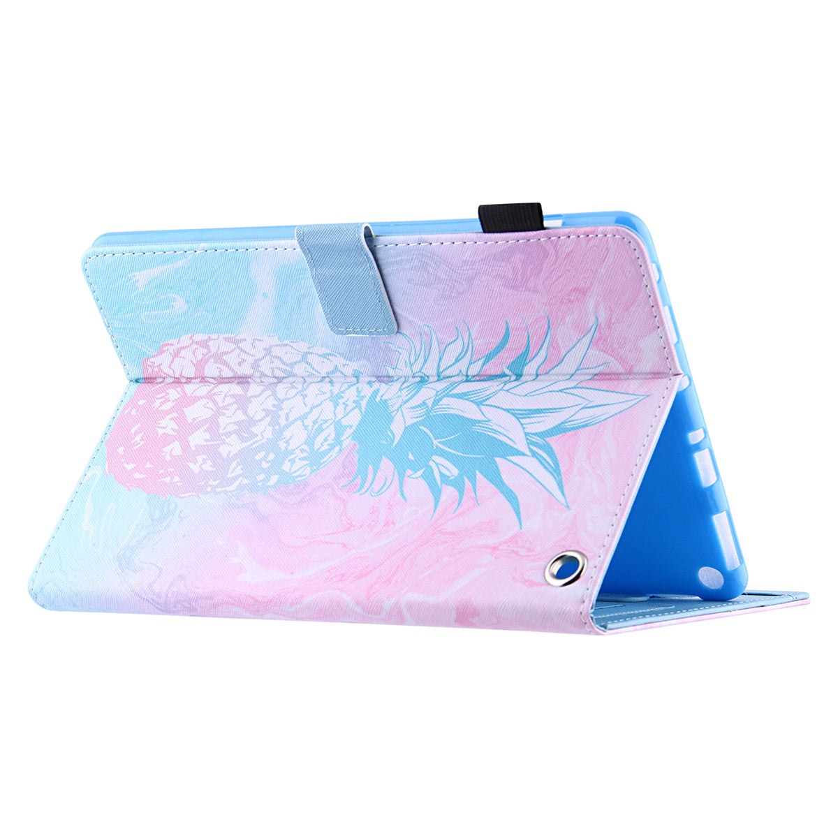 Uniqkart for Amazon Fire Max 11 Shockproof Case Pattern Printing Tablet Case Card Slot PU Leather Cover with Stand - Blue Pink Pineapple