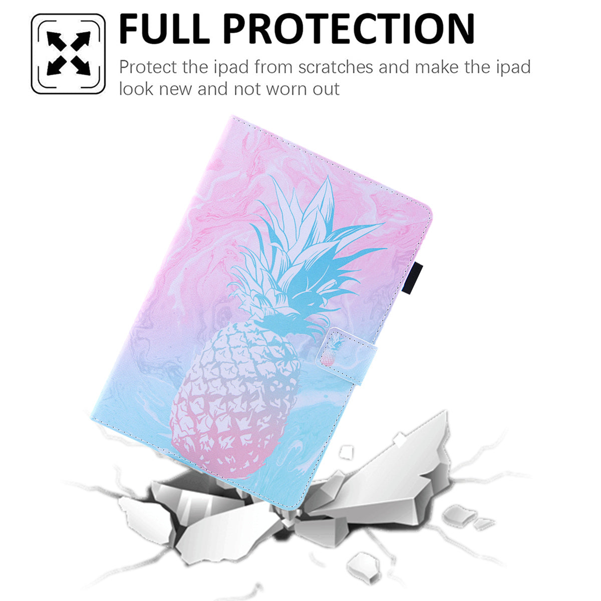 Uniqkart for Amazon Fire Max 11 Shockproof Case Pattern Printing Tablet Case Card Slot PU Leather Cover with Stand - Blue Pink Pineapple