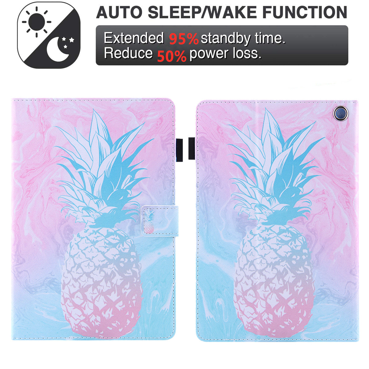 Uniqkart for Amazon Fire Max 11 Shockproof Case Pattern Printing Tablet Case Card Slot PU Leather Cover with Stand - Blue Pink Pineapple