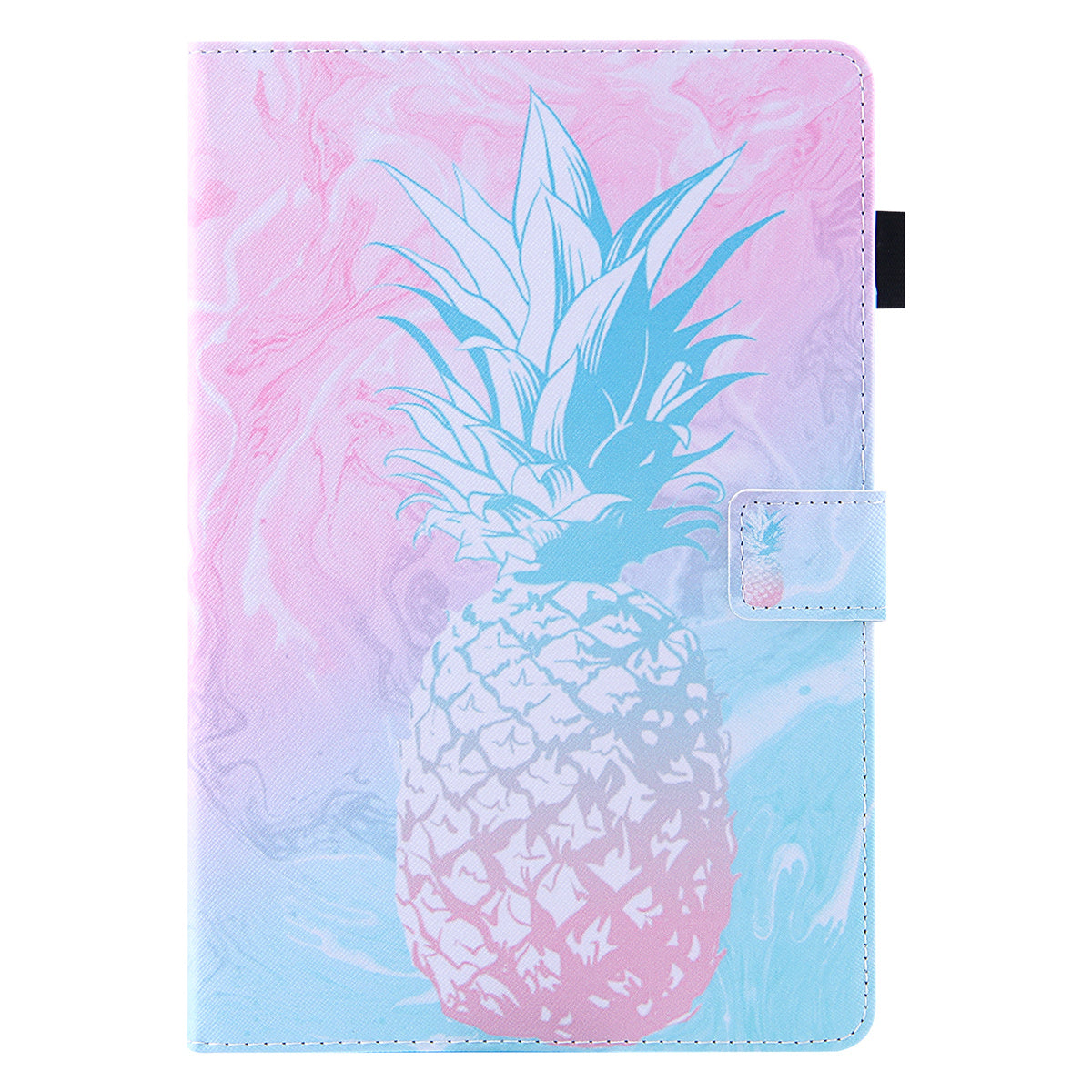 Uniqkart for Amazon Fire Max 11 Shockproof Case Pattern Printing Tablet Case Card Slot PU Leather Cover with Stand - Blue Pink Pineapple