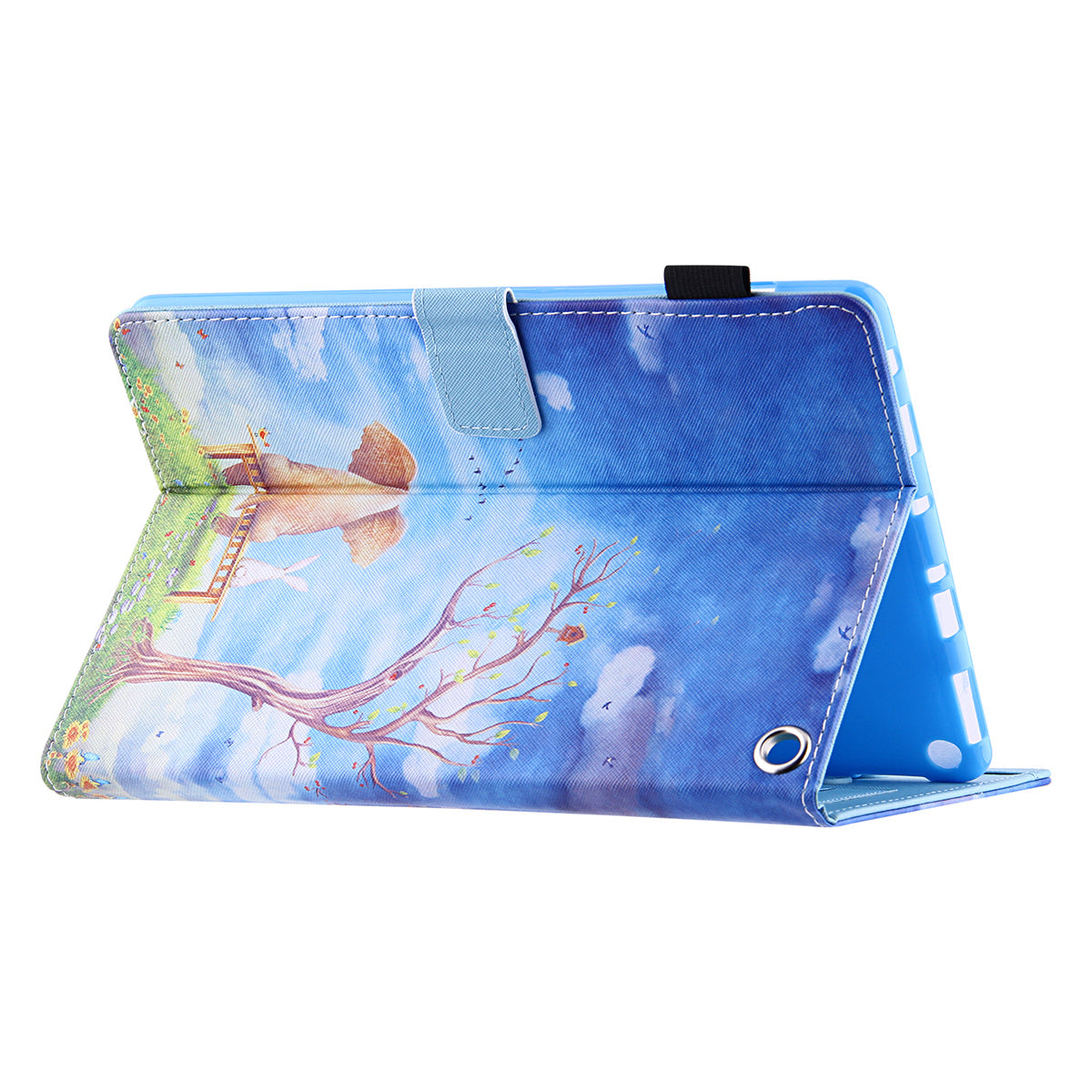 Uniqkart for Amazon Fire Max 11 Shockproof Case Pattern Printing Tablet Case Card Slot PU Leather Cover with Stand - Elephant and Rabbit