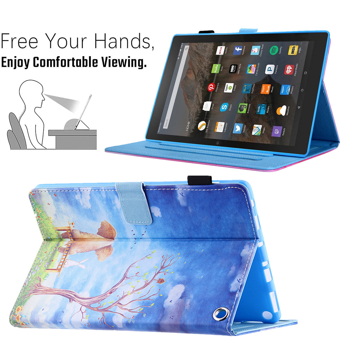 Uniqkart for Amazon Fire Max 11 Shockproof Case Pattern Printing Tablet Case Card Slot PU Leather Cover with Stand - Elephant and Rabbit