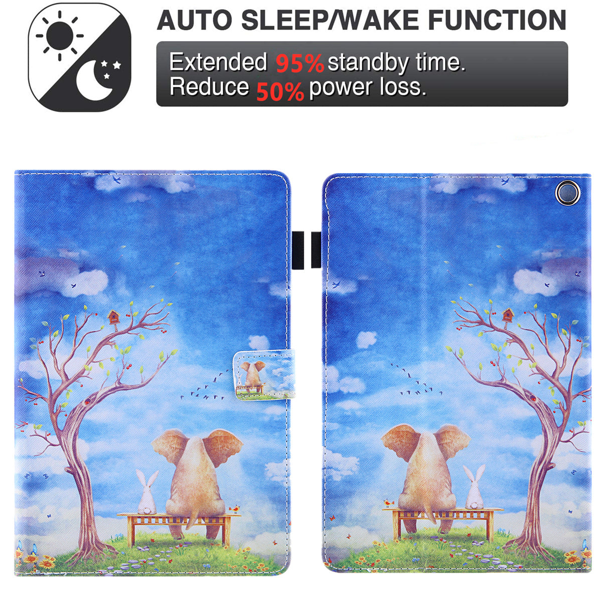 Uniqkart for Amazon Fire Max 11 Shockproof Case Pattern Printing Tablet Case Card Slot PU Leather Cover with Stand - Elephant and Rabbit