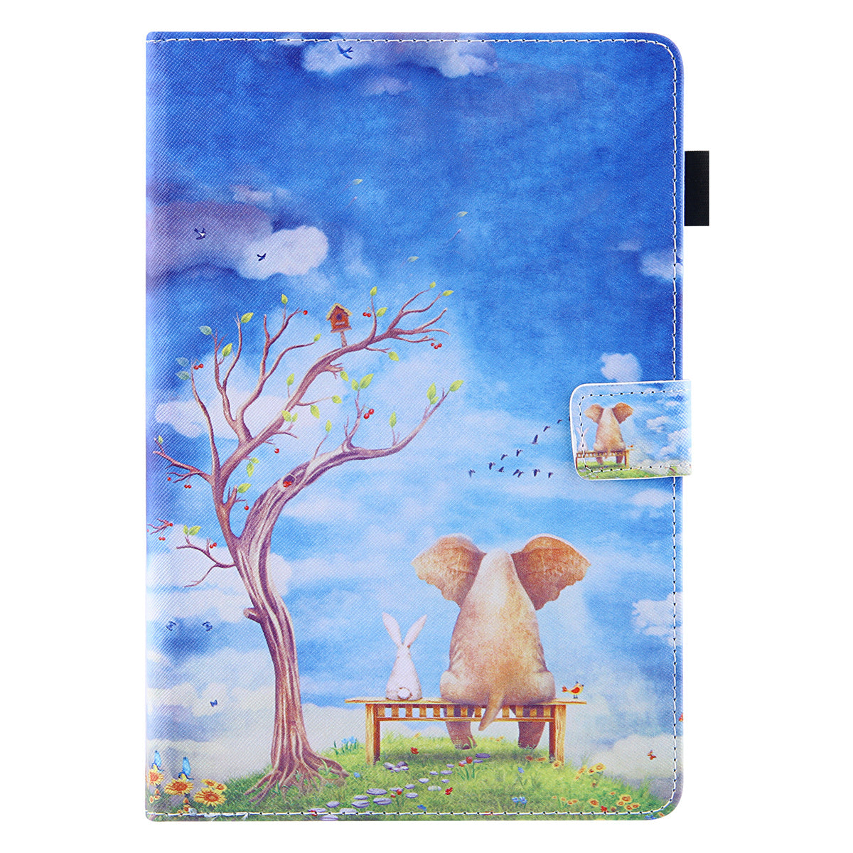 Uniqkart for Amazon Fire Max 11 Shockproof Case Pattern Printing Tablet Case Card Slot PU Leather Cover with Stand - Elephant and Rabbit
