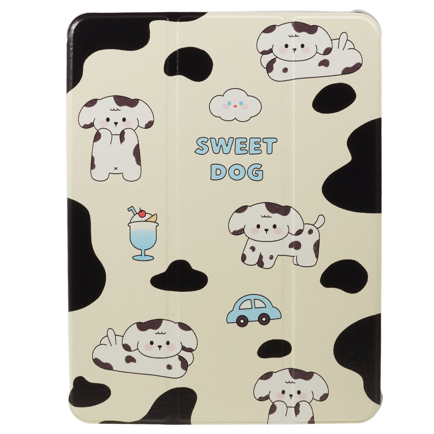 for iPad Air (2020) / (2022) / iPad Pro 11-inch (2018) / (2020) / (2021) / (2022) Tablet Case Printed PU Leather Cover with Pencil Holder - Black / White Dog