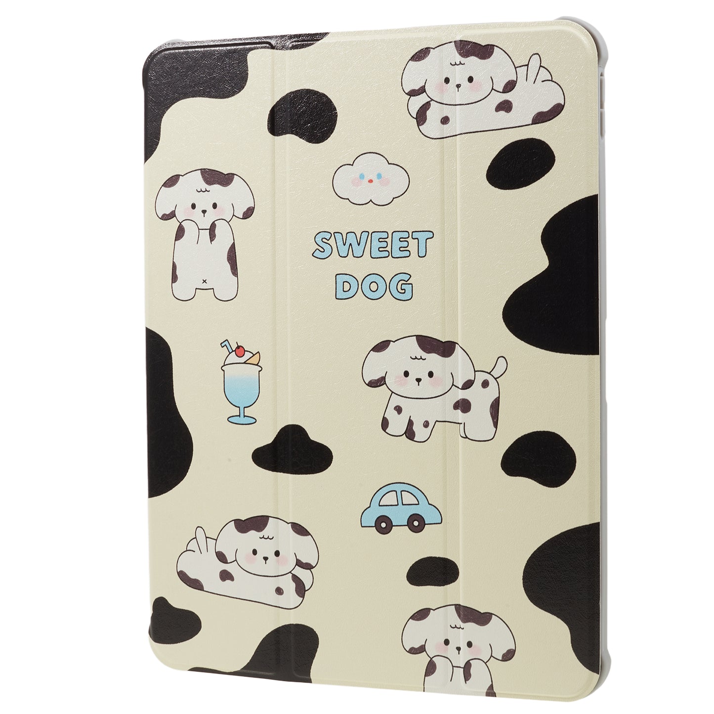 for iPad Air (2020) / (2022) / iPad Pro 11-inch (2018) / (2020) / (2021) / (2022) Tablet Case Printed PU Leather Cover with Pencil Holder - Black / White Dog