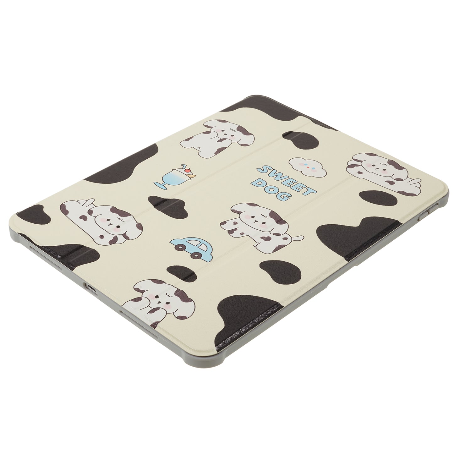 for iPad Air (2020) / (2022) / iPad Pro 11-inch (2018) / (2020) / (2021) / (2022) Tablet Case Printed PU Leather Cover with Pencil Holder - Black / White Dog