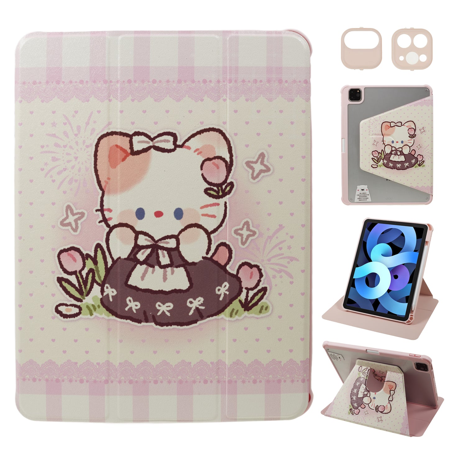 for iPad Air (2020) / (2022) / iPad Pro 11-inch (2018) / (2020) / (2021) / (2022) Tablet Case Printed PU Leather Cover with Pencil Holder - Cute Cat
