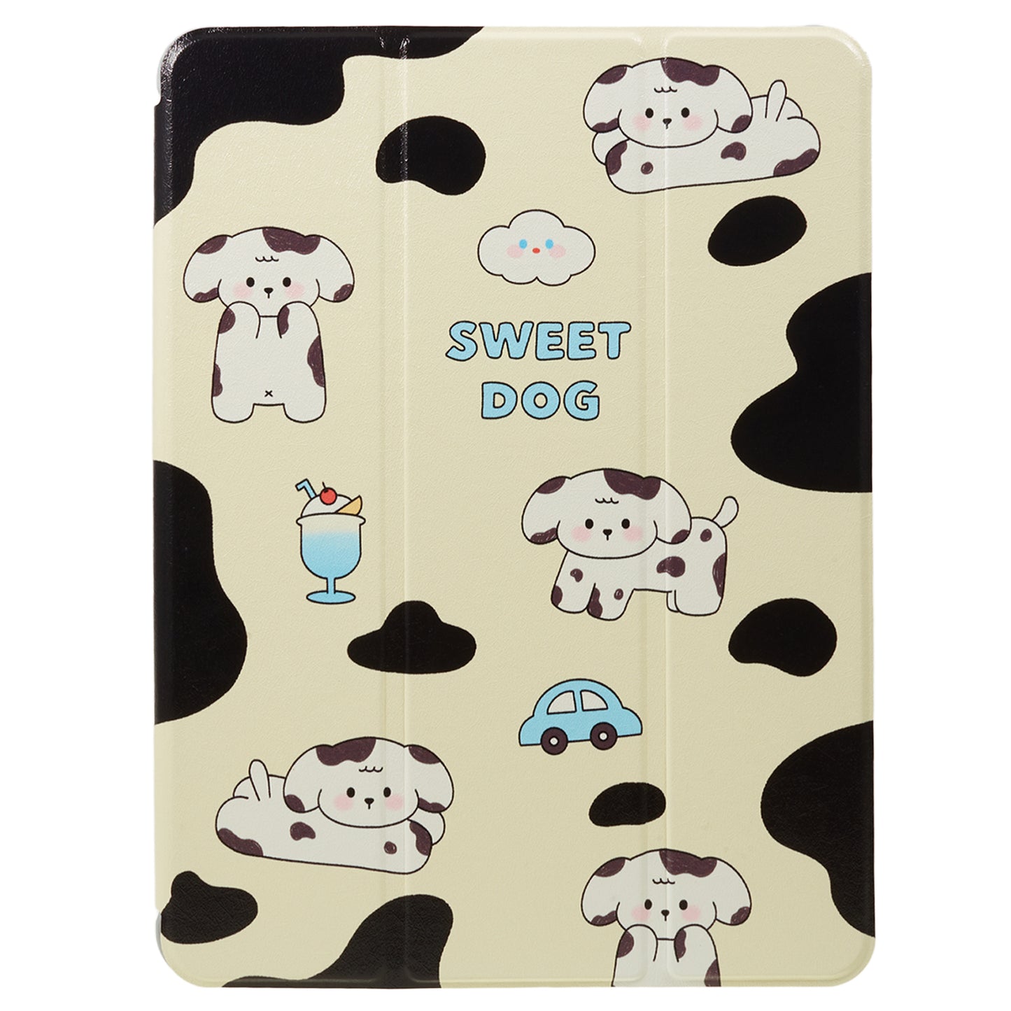 for iPad 9.7-inch (2017) / (2018) / iPad Pro 9.7 inch (2016) Printed Case PU Leather Tablet Cover with Pencil Slot - Black / White Dog