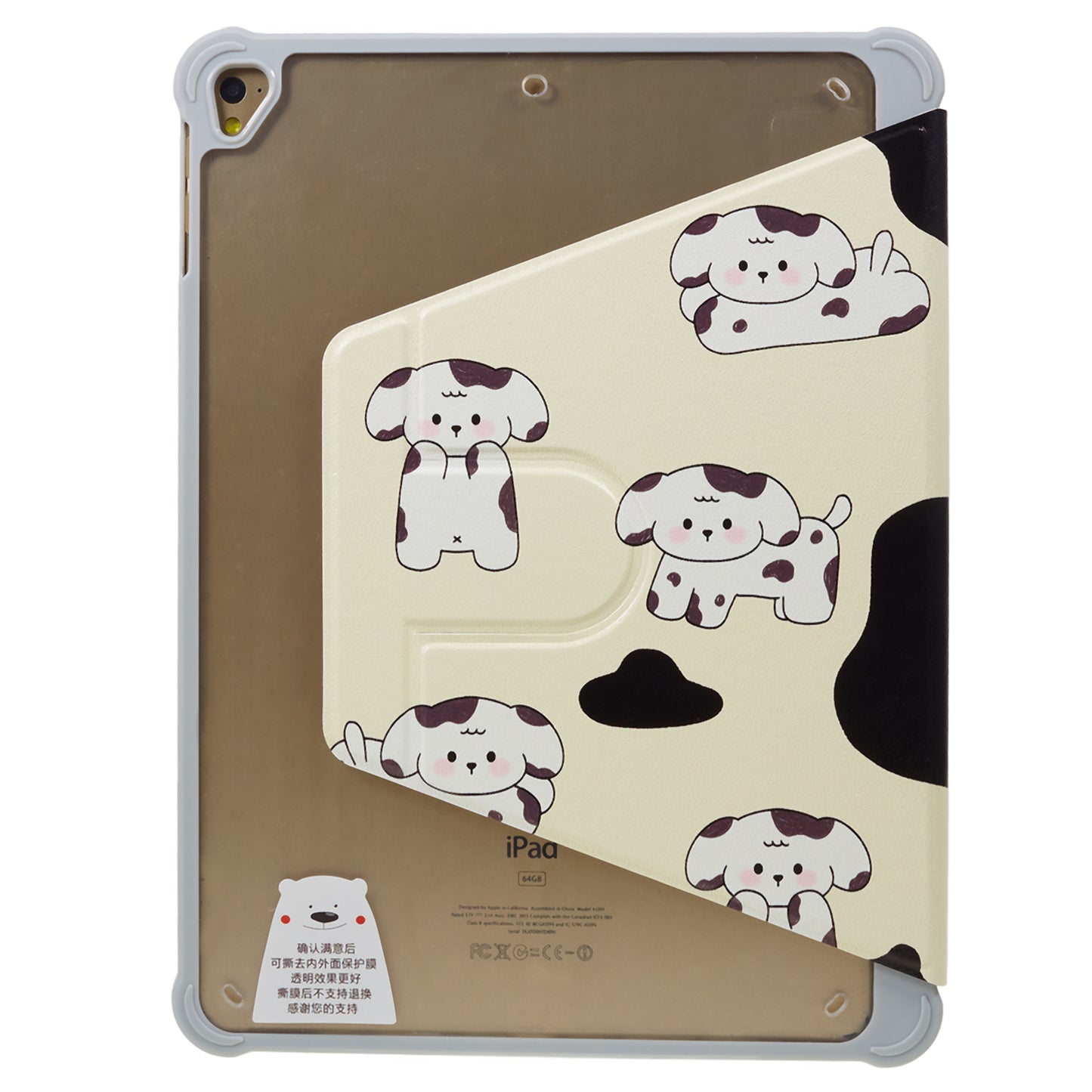 for iPad 9.7-inch (2017) / (2018) / iPad Pro 9.7 inch (2016) Printed Case PU Leather Tablet Cover with Pencil Slot - Black / White Dog