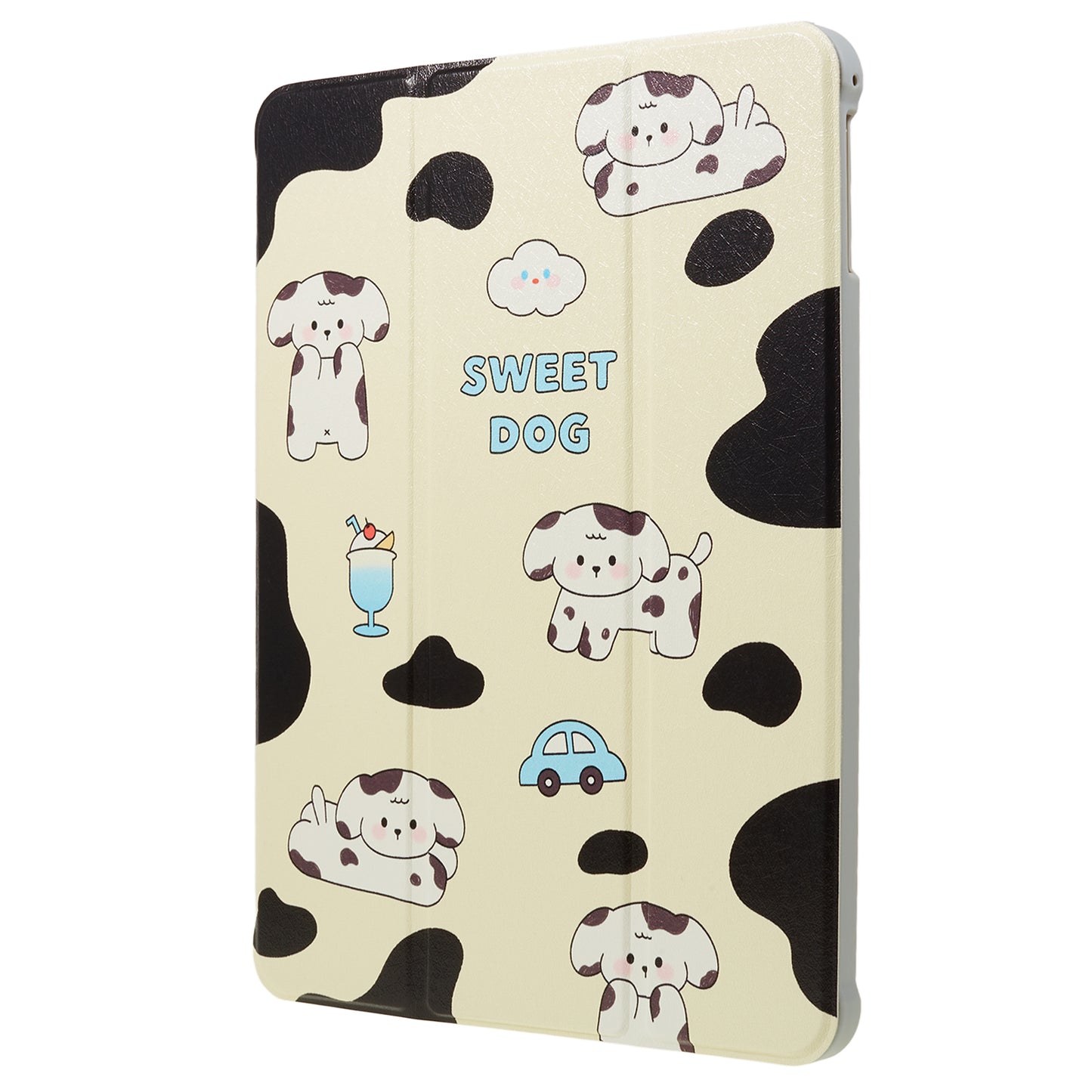 for iPad 9.7-inch (2017) / (2018) / iPad Pro 9.7 inch (2016) Printed Case PU Leather Tablet Cover with Pencil Slot - Black / White Dog