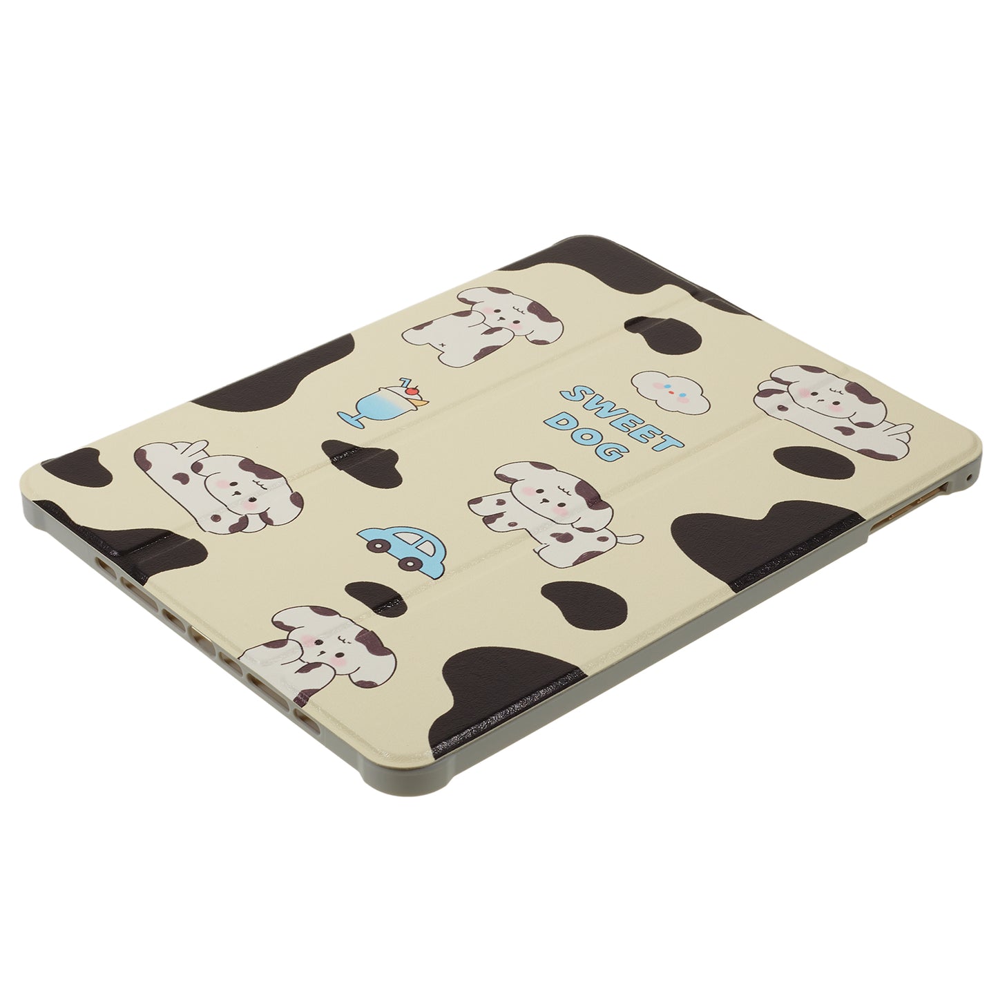 for iPad 9.7-inch (2017) / (2018) / iPad Pro 9.7 inch (2016) Printed Case PU Leather Tablet Cover with Pencil Slot - Black / White Dog