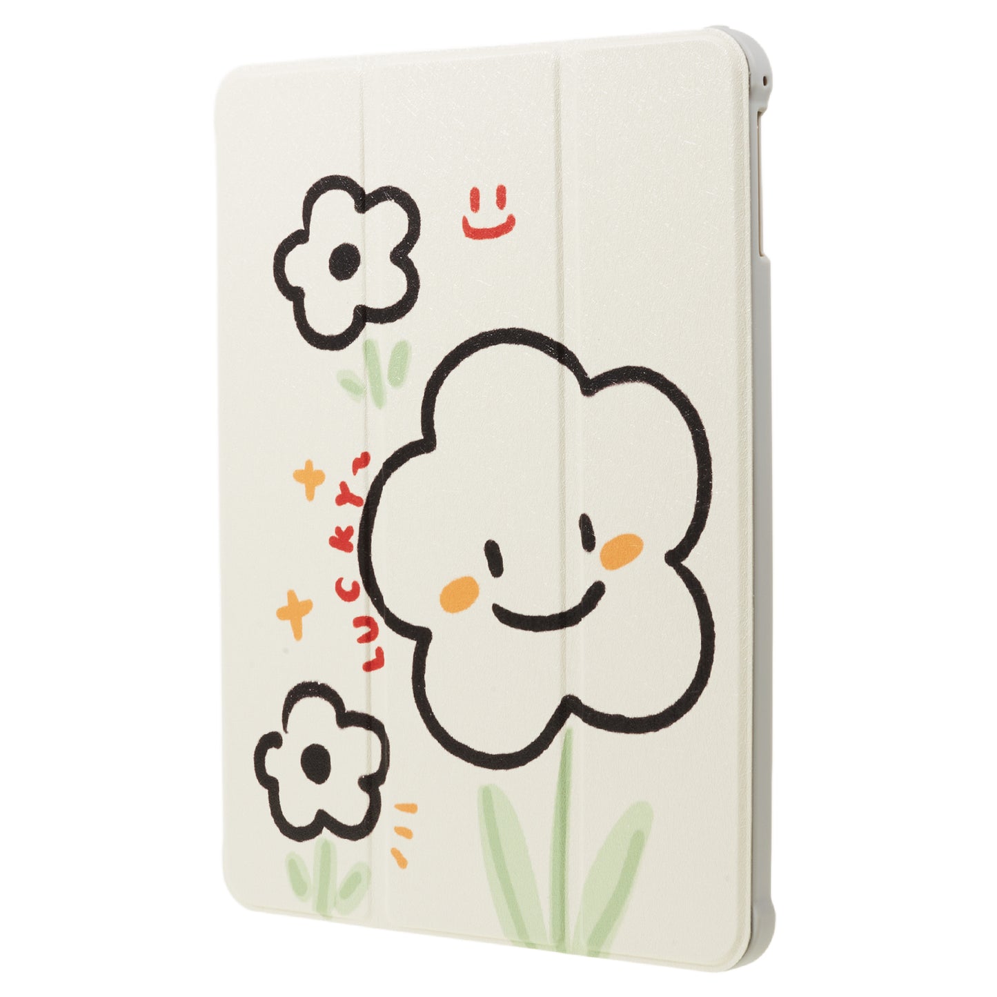 Uniqkart for iPad 9.7-inch (2017) / (2018) / iPad Pro 9.7 inch (2016) Printed Case PU Leather Tablet Cover with Pencil Slot - Smile Flower