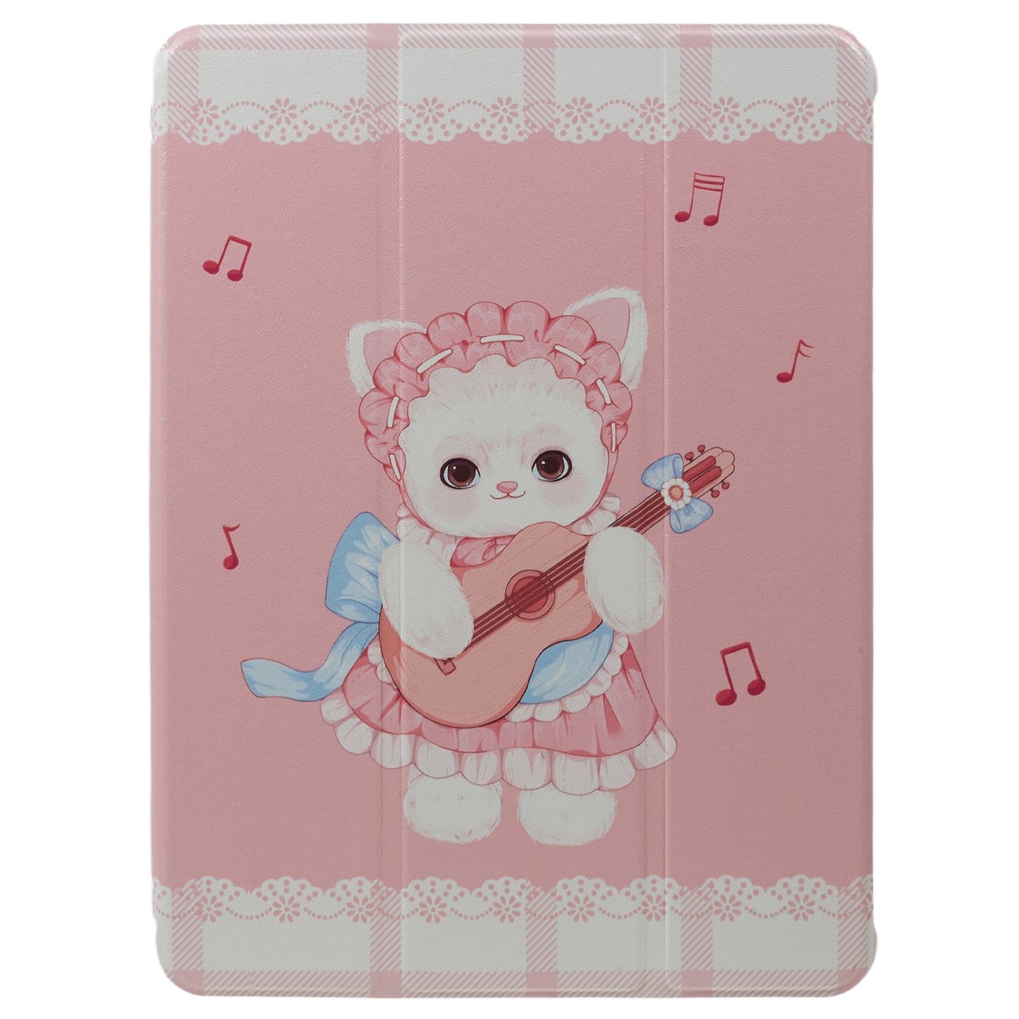for iPad 9.7-inch (2017) / (2018) / iPad Pro 9.7 inch (2016) Printed Case PU Leather Tablet Cover with Pencil Slot - Guitar Cat