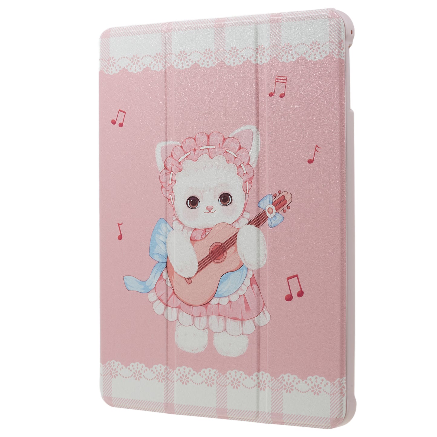 for iPad 9.7-inch (2017) / (2018) / iPad Pro 9.7 inch (2016) Printed Case PU Leather Tablet Cover with Pencil Slot - Guitar Cat