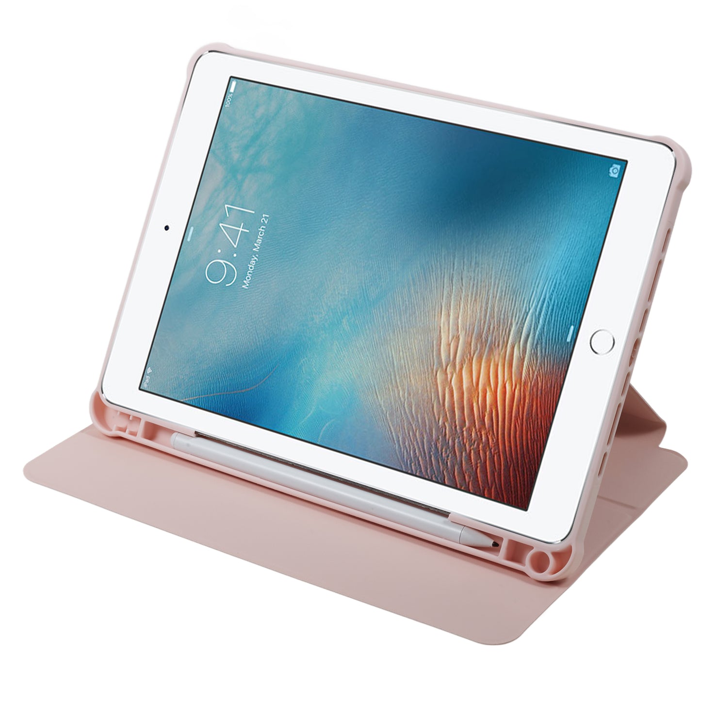 for iPad 9.7-inch (2017) / (2018) / iPad Pro 9.7 inch (2016) Printed Case PU Leather Tablet Cover with Pencil Slot - Guitar Cat