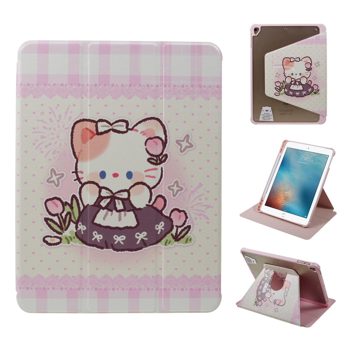 for iPad 9.7-inch (2017) / (2018) / iPad Pro 9.7 inch (2016) Printed Case PU Leather Tablet Cover with Pencil Slot - Cute Cat