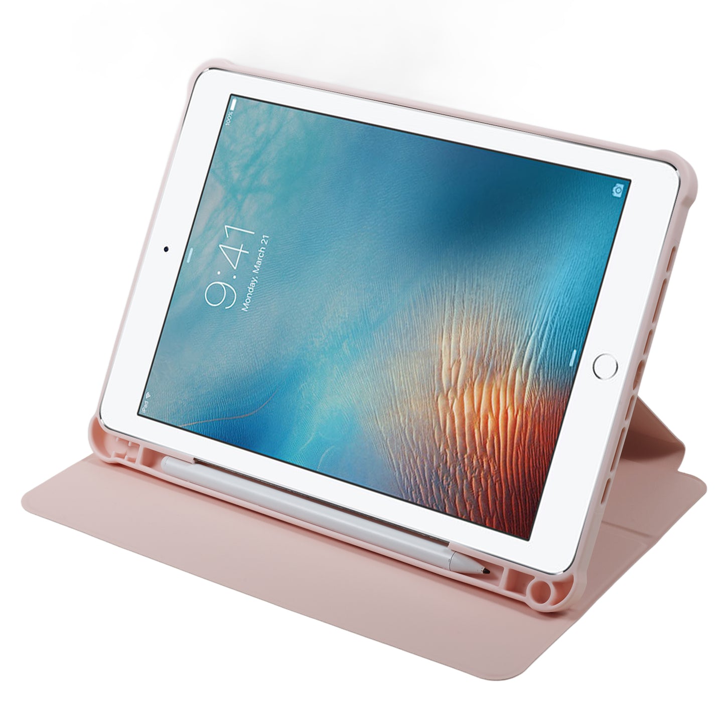 for iPad 9.7-inch (2017) / (2018) / iPad Pro 9.7 inch (2016) Printed Case PU Leather Tablet Cover with Pencil Slot - Cute Cat