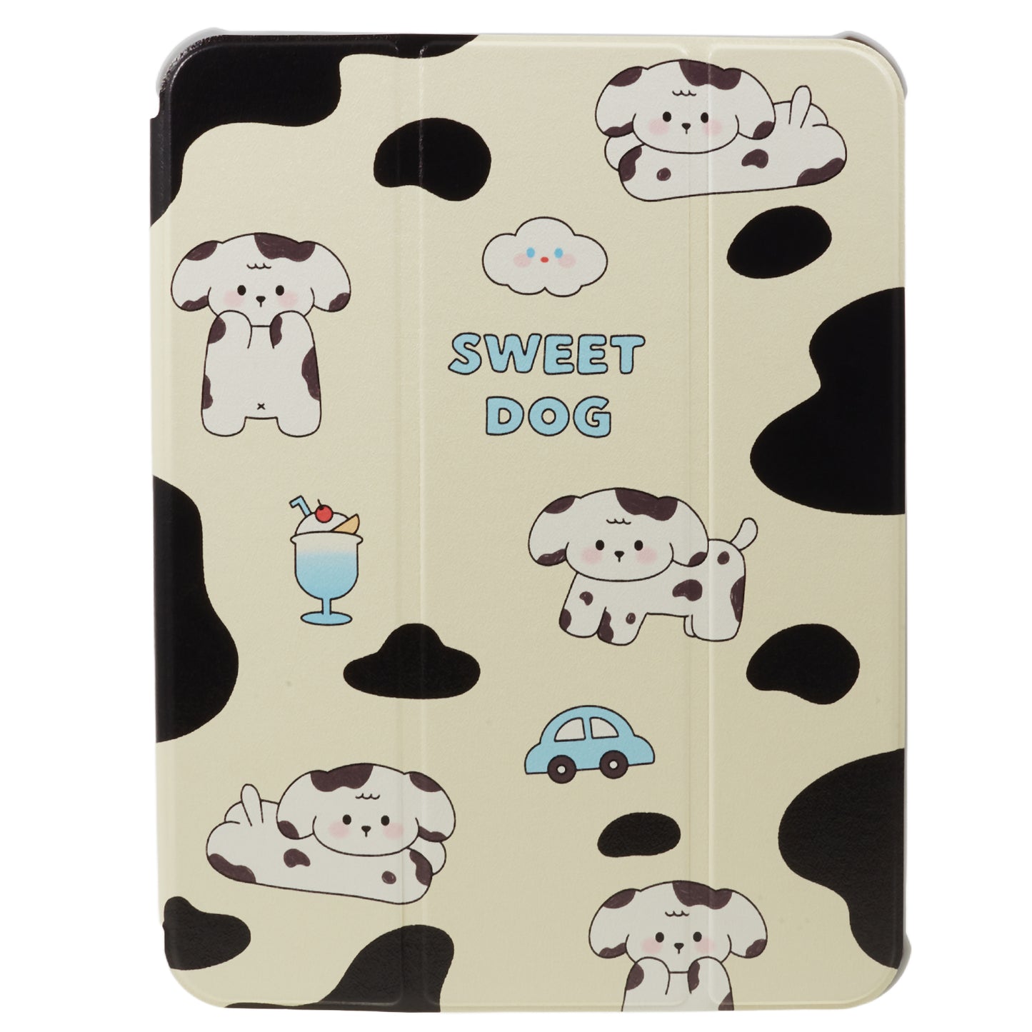Pattern Printed Tablet Case for iPad 10.9 (2022) 360-Degree Rotating Stand Anti-Drop PU Leather Cover with Pencil Slot - Black / White Dog