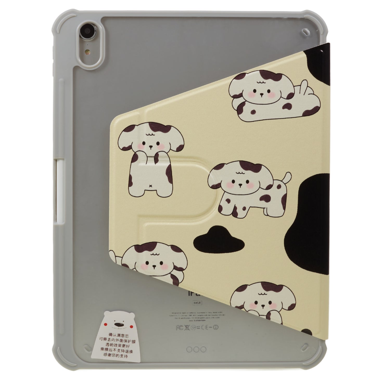 Pattern Printed Tablet Case for iPad 10.9 (2022) 360-Degree Rotating Stand Anti-Drop PU Leather Cover with Pencil Slot - Black / White Dog