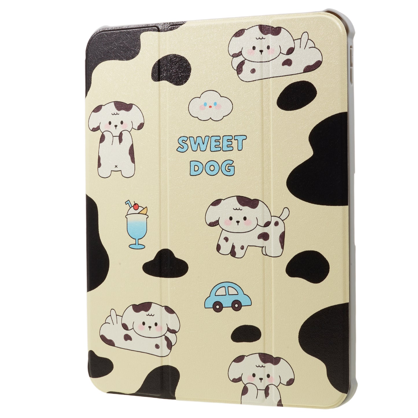 Pattern Printed Tablet Case for iPad 10.9 (2022) 360-Degree Rotating Stand Anti-Drop PU Leather Cover with Pencil Slot - Black / White Dog