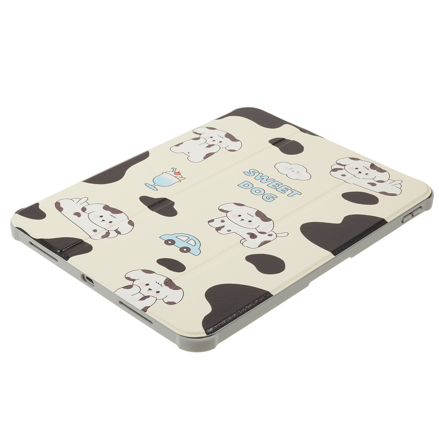 Pattern Printed Tablet Case for iPad 10.9 (2022) 360-Degree Rotating Stand Anti-Drop PU Leather Cover with Pencil Slot - Black / White Dog