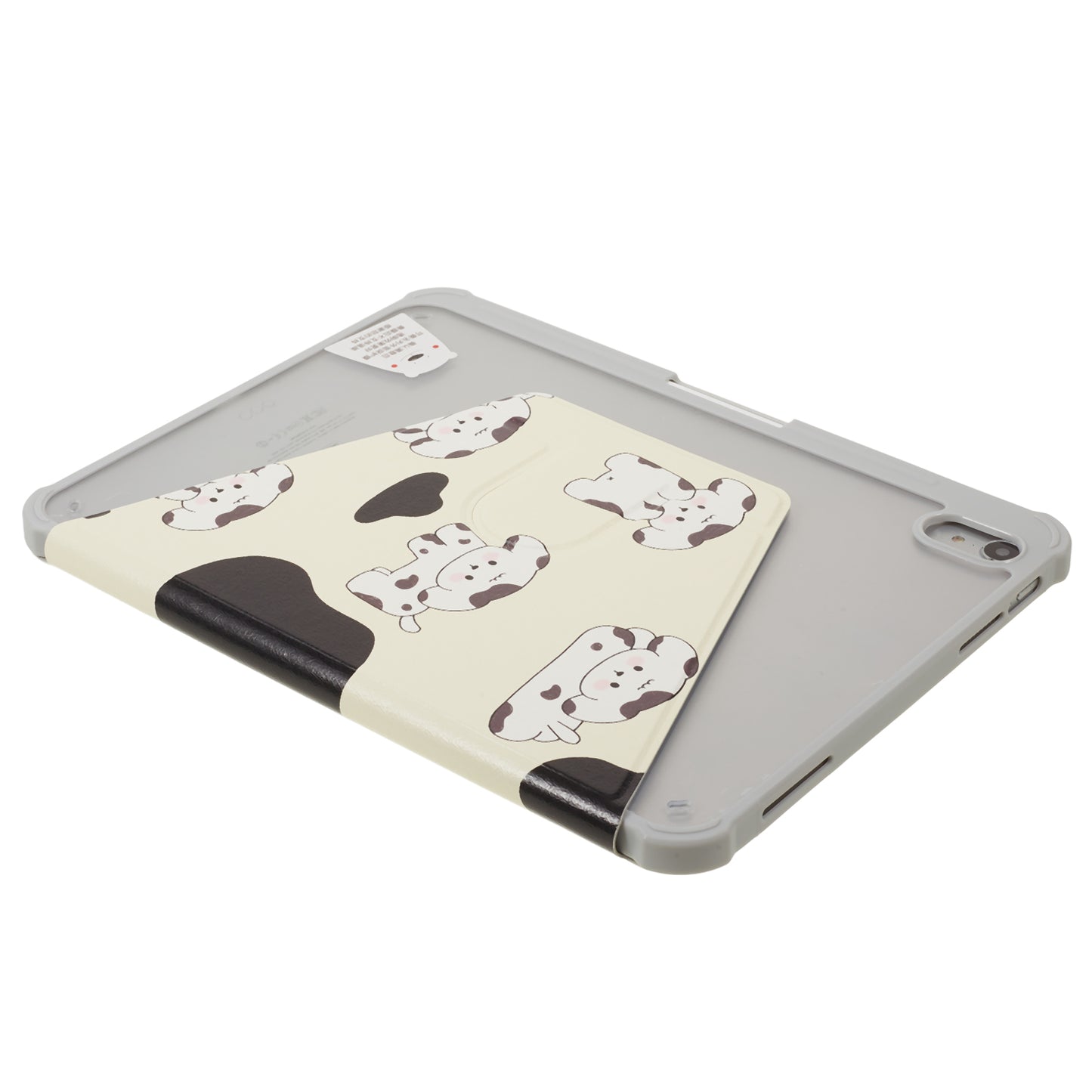 Pattern Printed Tablet Case for iPad 10.9 (2022) 360-Degree Rotating Stand Anti-Drop PU Leather Cover with Pencil Slot - Black / White Dog