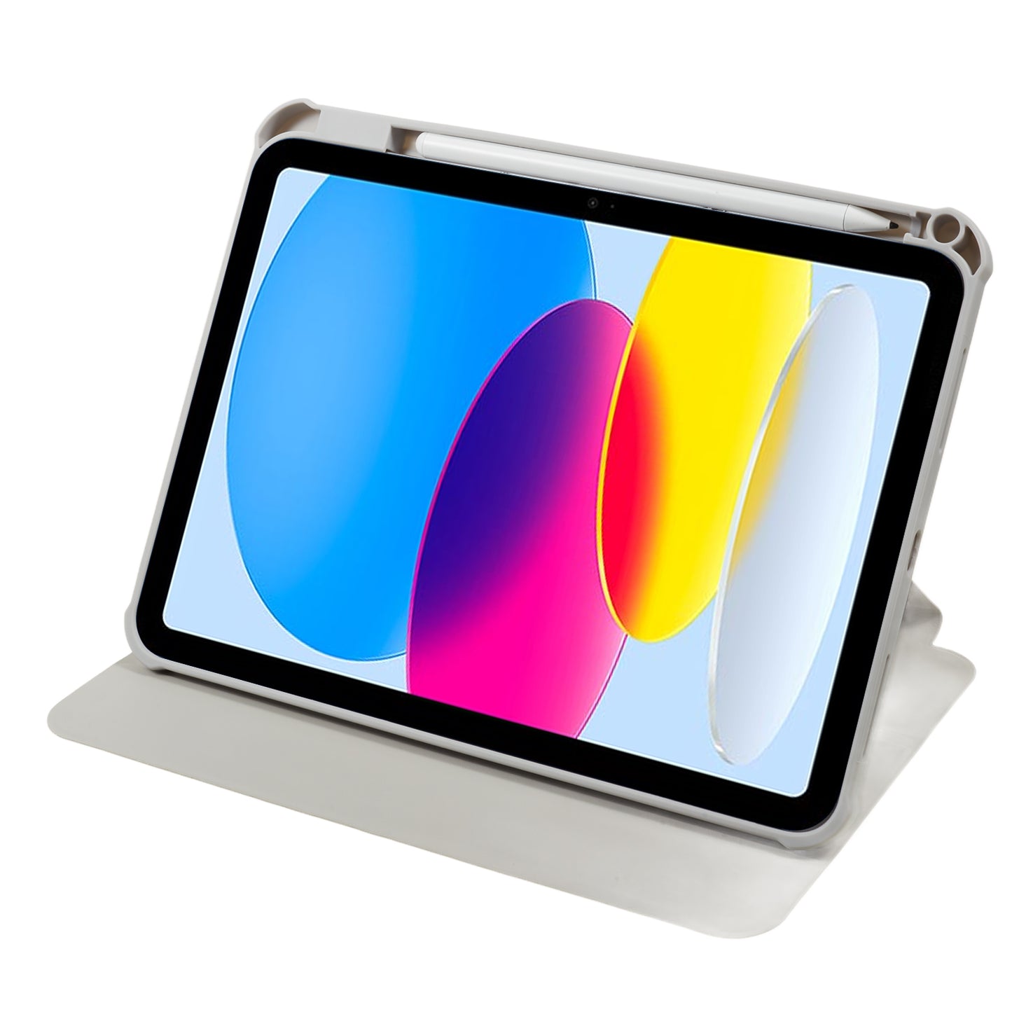 Pattern Printed Tablet Case for iPad 10.9 (2022) 360-Degree Rotating Stand Anti-Drop PU Leather Cover with Pencil Slot - Black / White Dog