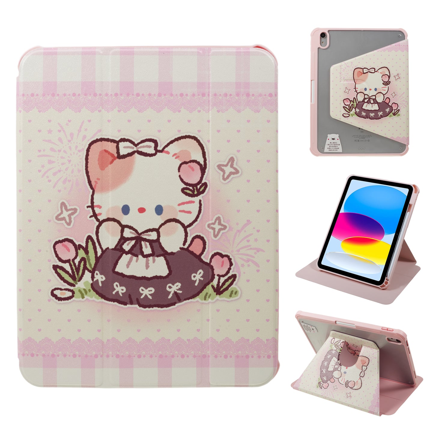 Pattern Printed Tablet Case for iPad 10.9 (2022) 360-Degree Rotating Stand Anti-Drop PU Leather Cover with Pencil Slot - Cute Cat